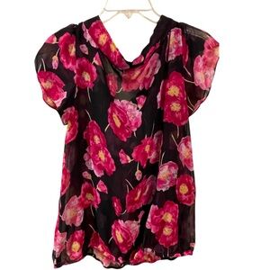 LOFT Black and Pink Floral Blouse